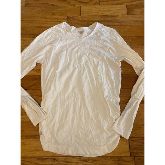 Athleta women's white ruched side long sleeve thumb hole breathable top sz large - Picture 1 of 5